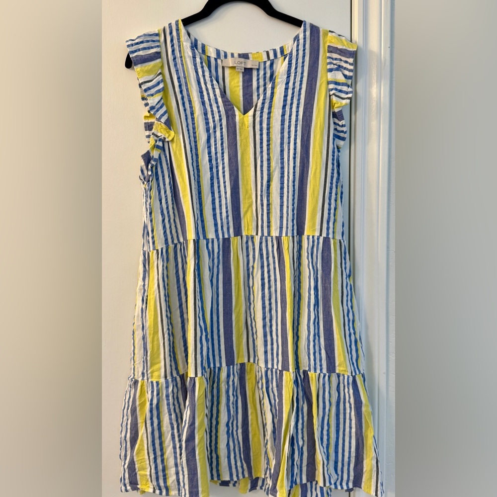 LOFT yellow and blue striped sundress with pockets